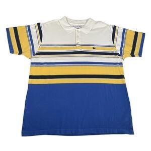 Burberry Men's Polo Shirt size Large Button Shirt Blue/Yellow/White